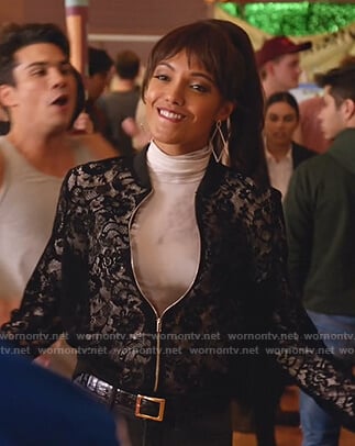 Charlie’s black lace bomber jacket on Legends of Tomorrow