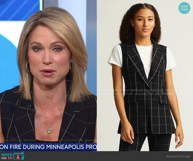 Argent Classic Grid Plaid Vest worn by Amy Robach on Good Morning America