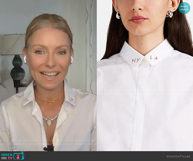Maison Labiche Claudine Embroidered Cotton Poplin Blouse worn by Kelly Ripa on Live with Kelly and Mark