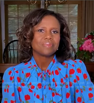 Deborah’s blue floral tie neck blouse on Good Morning America