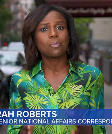 Deborah’s green leaf print blouse on Good Morning America