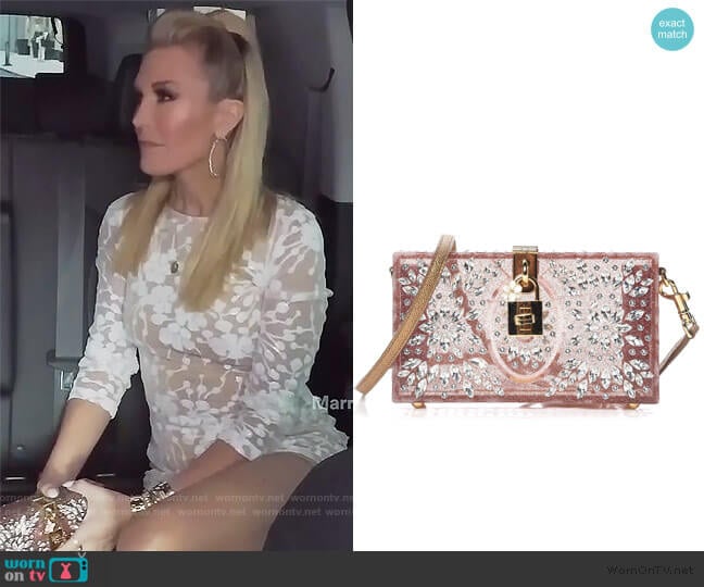 Dolce & Gabbana crystal embellished box clutch worn by Tinsley Mortimer on The Real Housewives of New York City