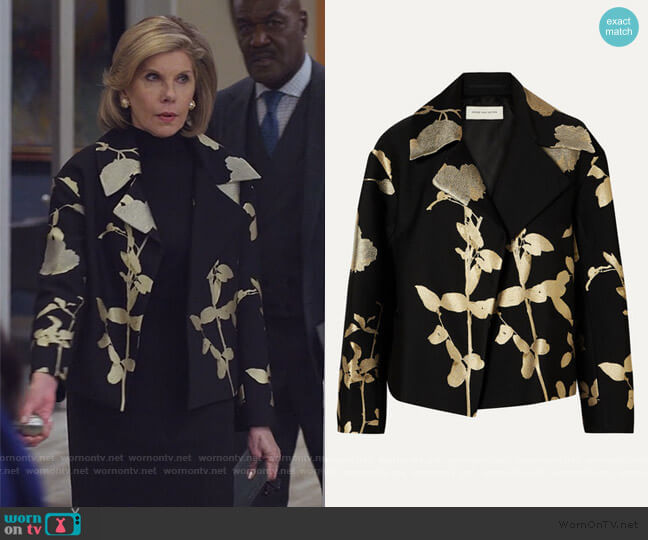 Dries Van Noten Floral Foil Blazer worn by Diane Lockhart (Christine Baranski) on The Good Fight