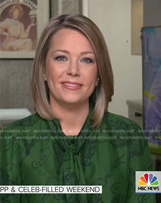 Dylan’s green print tie neck blouse on Today