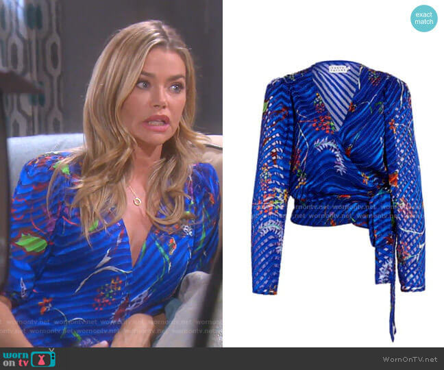 Tanya Taylor Erica Burnout Wrap-Style Blouse worn by Denise Richards on The Real Housewives of Beverly Hills