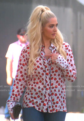 Erika’s apple candy print blouse on The Real Housewives of Beverly Hills