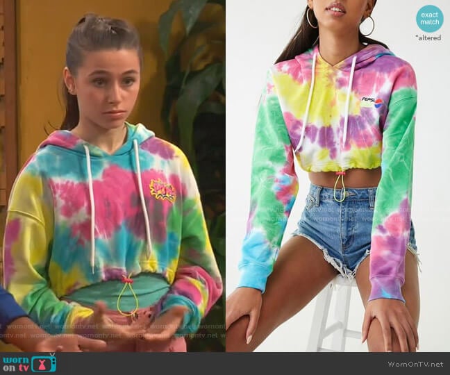 Forever 21 Pepsi Tie-Dye Cropped Hoodie worn by Tess O'Malley (Sky Katz) on Ravens Home