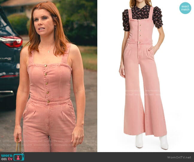 Frame Claire Flare Leg Denim Jumpsuit worn by Maddie Townsend (JoAnna Garcia Swisher) on Sweet Magnolias