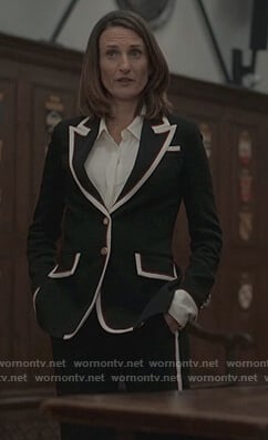 Helene’s black stripe trim blazer on Killing Eve