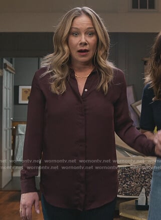 Jen’s burgundy blouse on Dead to Me