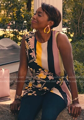 Helen’s printed sleeveless wrap top on Sweet Magnolias