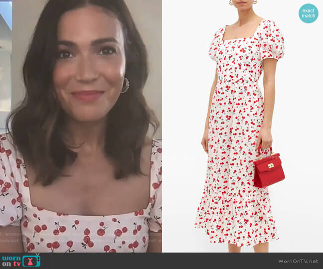 HVN Fromer cherry-Print Cotton-Blend Poplin Dress worn by Kelly Ripa on Live with Kelly and Mark