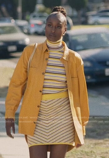 Issa’s striped turtleneck sweater and skirt on Insecure