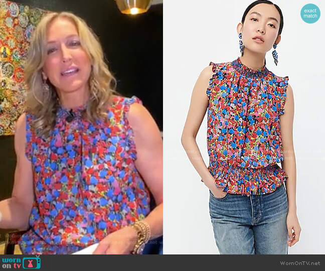 J.Crew Sleeveless Mockneck Smocked Top worn by Lara Spencer on Good Morning America