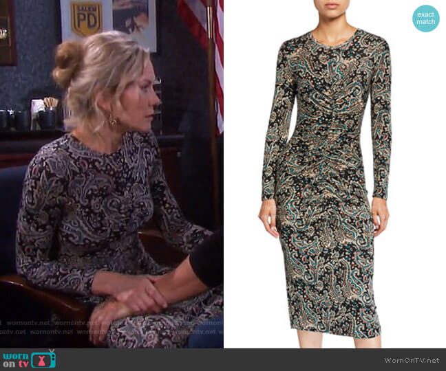 Joie Aja Paisley-Print Ruched Dress worn by Kristen DiMera (Stacy Haiduk) on Days of our Lives