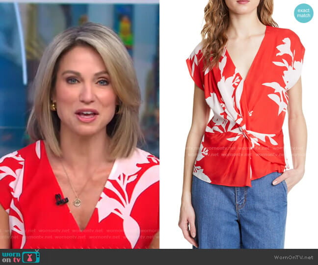 Joie Bosko Floral Silk Top worn by Amy Robach on Good Morning America