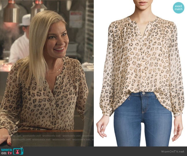 Joie Cordell Smocked Leopard Blouse worn by Stephanie Borden (Kylee Evans) on Good Witch