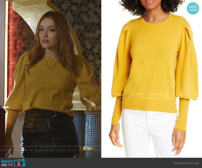 Jonathan Simkhai Puff Sleeve Cashmere Sweater worn by Kirby Anders (Maddison Brown) on Dynasty