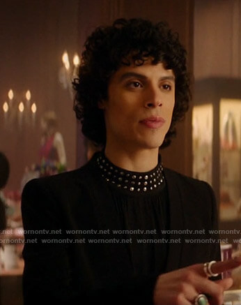 Jorge’s black studded neck top on Katy Keene