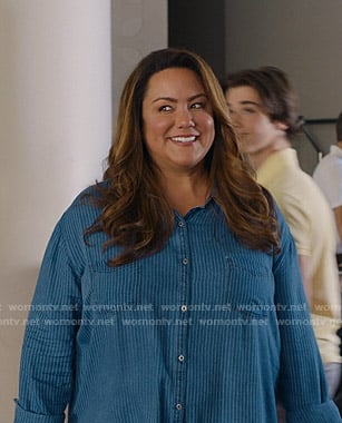 Katie’s blue striped shirt on American Housewife