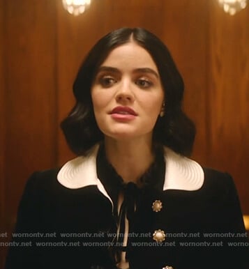 Katy’s black coat with embellished buttons on Katy Keene