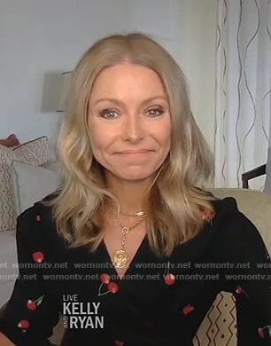 Kelly’s black cherry print dress on Live with Kelly and Ryan