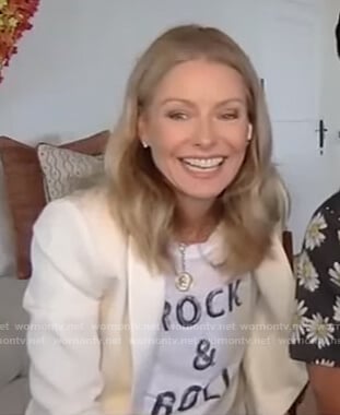 Kelly’s white Rock and Roll tee on Live with Kelly and Ryan