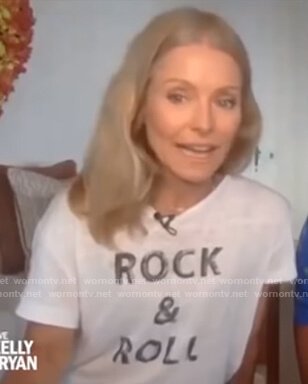 Kelly’s white Rock and Roll tee on Live with Kelly and Ryan