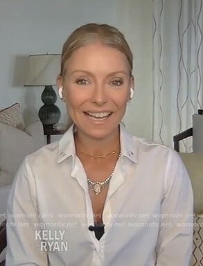 Kelly’s white embroidered collar blouse on Live with Kelly and Ryan