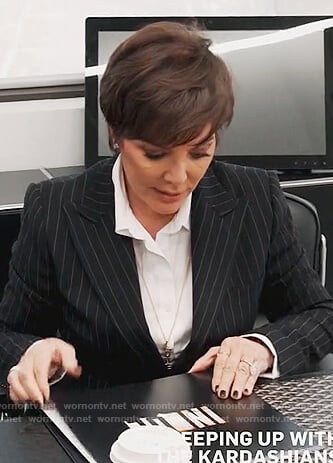 Kris’s black pinstripe blazer on Keeping Up with the Kardashians