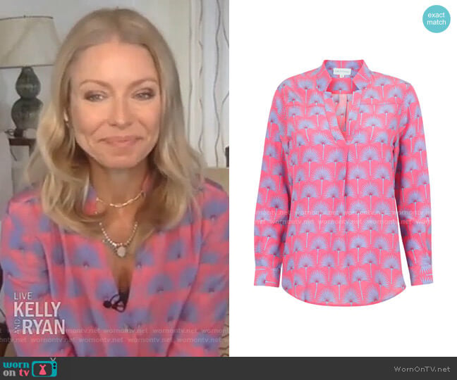 Lotty B Kim Silk Blouse in Pink worn by Kelly Ripa on Live with Kelly and Mark