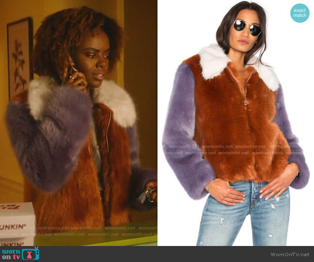 LPA Faux Fur Jacket 413 worn by Josie McCoy (Ashleigh Murray) on Katy Keene