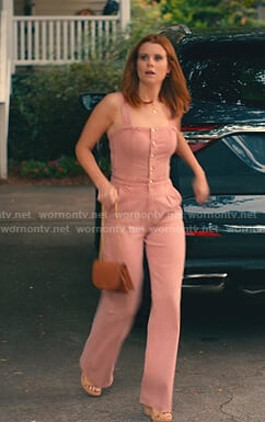 Maddie’s pink denim jumpsuit on Sweet Magnolias