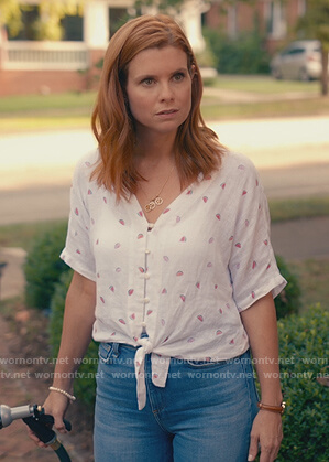 Maddie’s white watermelon print top on Sweet Magnolias