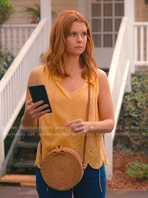 Maddie’s yelow scalloped sleeveless top on Sweet Magnolias
