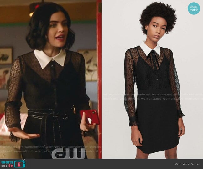 Maje Contrast-Collar Guipure And Crepe Dress worn by Katy Keene (Lucy Hale) on Katy Keene
