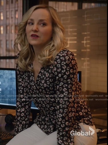 Marissa’s black floral wrap top on Bull