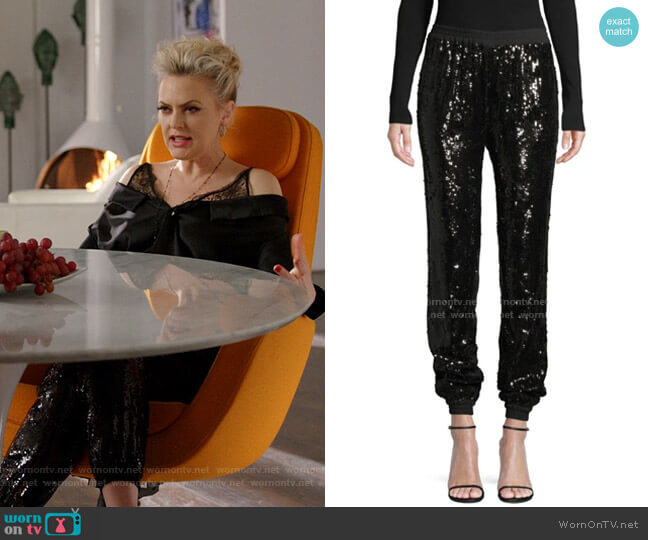Michael Kors Collection Sequin Jogger Pants worn by Alexis Carrington (Elaine Hendrix) on Dynasty
