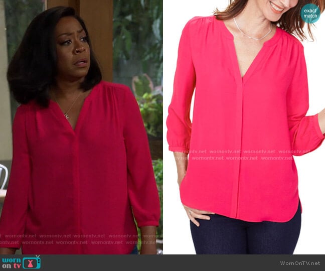 NYDJ Pleated Blouse worn by Tina Butler (Tichina Arnold) on The Neighborhood
