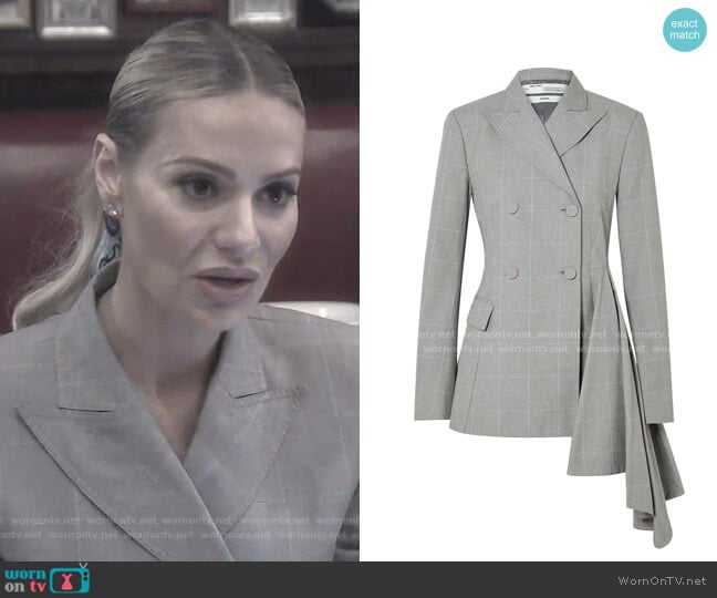 Off-White Asymmetric Checked Cotton Blazer worn by Dorit Kemsley on The Real Housewives of Beverly Hills