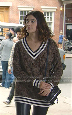 Olive’s leopard print varsity sweater on Manifest