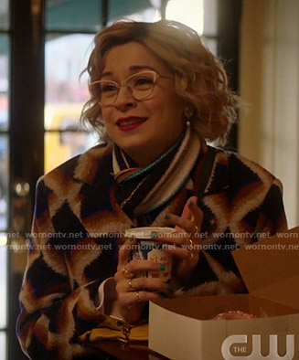 Pepper’s blue check coat on Katy Keene