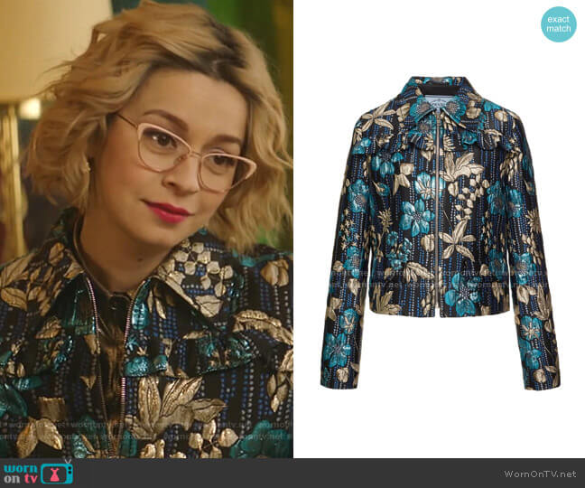 Prada Ruffled Floral Brocade Jacket worn by Pepper Smith (Julia Chan) on Katy Keene