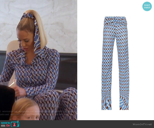 Prada Psychedelic Argyle Print Belted Trousers worn by Dorit Kemsley on The Real Housewives of Beverly Hills