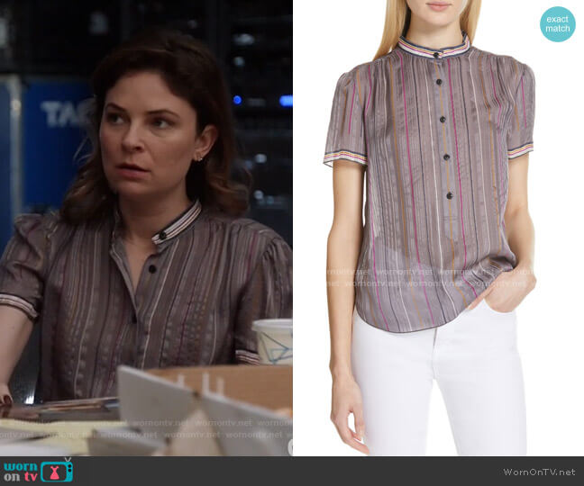 Rag & Bone Austin Stripe Silk Shirt worn by Taylor Rentzel (MacKenzie Meehan) on Bull