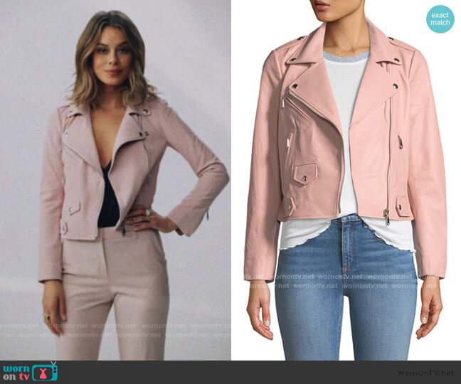 Rebecca Minkoff Wes Leather Zip Moto Jacket worn by Noa Hamilton (Nathalie Kelley) on The Baker and the Beauty