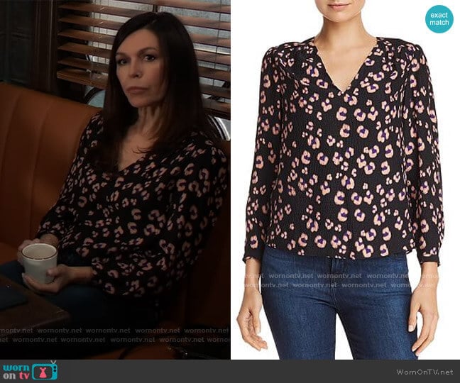 Rebecca Taylor Leopard-Printed Silk Top worn by Anna Devane (Finola Hughes) on General Hospital