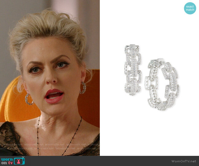 Fallon Rhodium Plated Cubic Zirconia Link Hoop Earrings worn by Alexis Carrington (Elaine Hendrix) on Dynasty