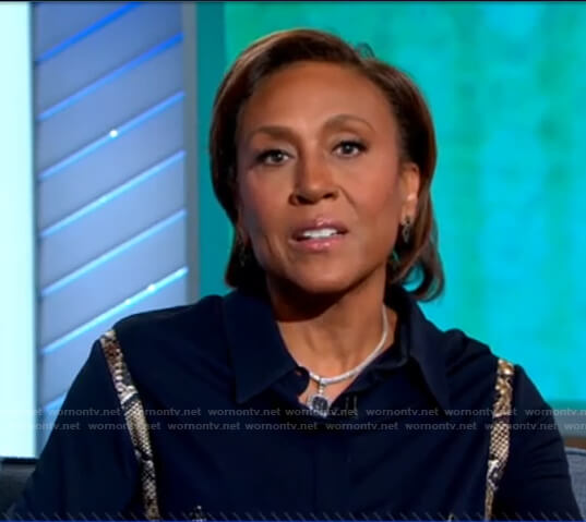Robin’s black snakeskin trim shirt on Good Morning America