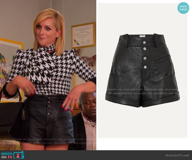 Saint Laurent Leather shorts worn by Jacqueline Voorhees (Jane Krakowski) on Unbreakable Kimmy Schmidt